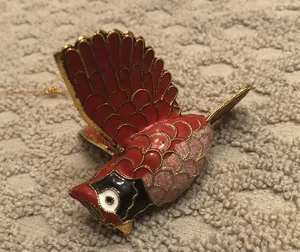 Vintage Cloisonne Enameled CARDINAL Red Bird CHRISTMAS Ornament - Picture 1 of 6