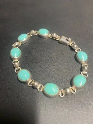 PULSERA TENIS VINTAGE PLATA DE LEY 925 Y TURQUESA Foto 1 de 4