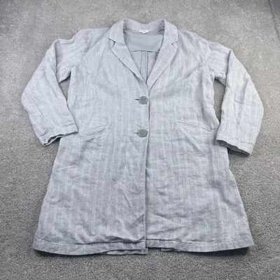 J Jill Jacket Womens Medium Grey Stripes Linen Button Front Long Blazer - Image 1 of 4