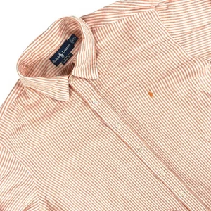 Polo Ralph Lauren camicia uomo XXL arancione bianco righe vestibilità classica lino bottoni - Foto 1 di 8