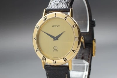 New Batt [Exc+5] Vintage Gucci 3000M Gold Dial Men's 34mm Qz Watch From JAPAN - Image 1 of 4