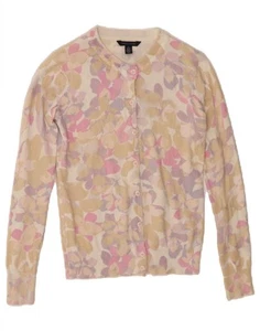 TOMMY HILFIGER Womens Cardigan Sweater UK 6 XS Beige Floral Cotton CW68 - Picture 1 of 3