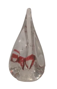 Vintage Art Glass Paperweight Red Ribbon Teardrop - H5" - Used - Good B61 P133 - Picture 1 of 12