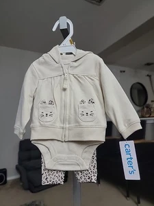 Baby Girl 3-Pc. Hooded Zipper Top, Short-Sleeve Bodysuit & Leopard Print Pants - Picture 1 of 2