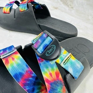 Chaco Chillos Big Kids Sz Unisex Sandals Slide Black  & Tie Dye JCH180342 NEW - Picture 1 of 8
