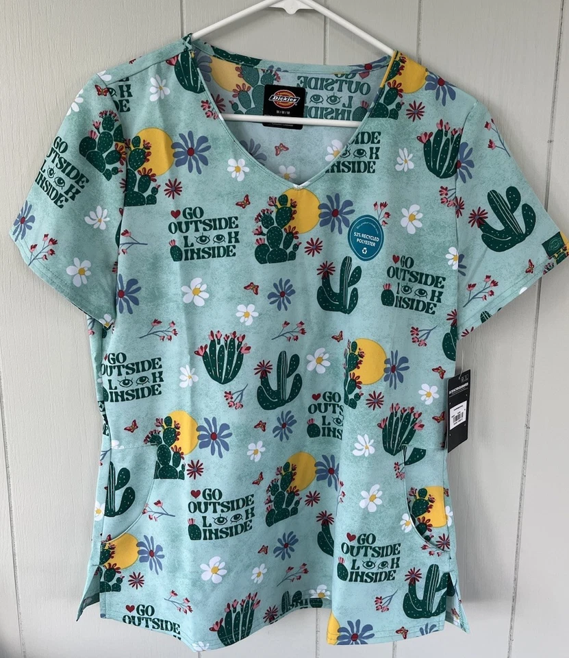 NWT Women’s Medium Cactus Print Dickies Scrub Top - Image 1 of 1