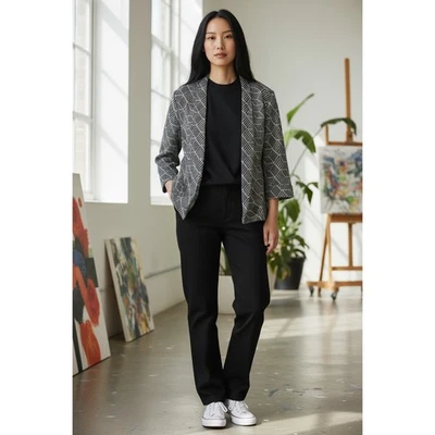 Kasper BlazerJacket Black/Silver Open Front Retro Business Casual Size 10 Career - Image 1 of 4