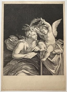 MATHAM - Figure allégorique de la Peinture. Gravure d'après Guido RENI. Allegory - Imagen 1 de 2