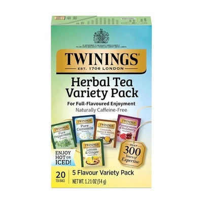 Twinings ассортимент травяной чай 4 вкуса разнообразие упаковка, чайные пакетики - 20 штук - Изображение 1 из 2
