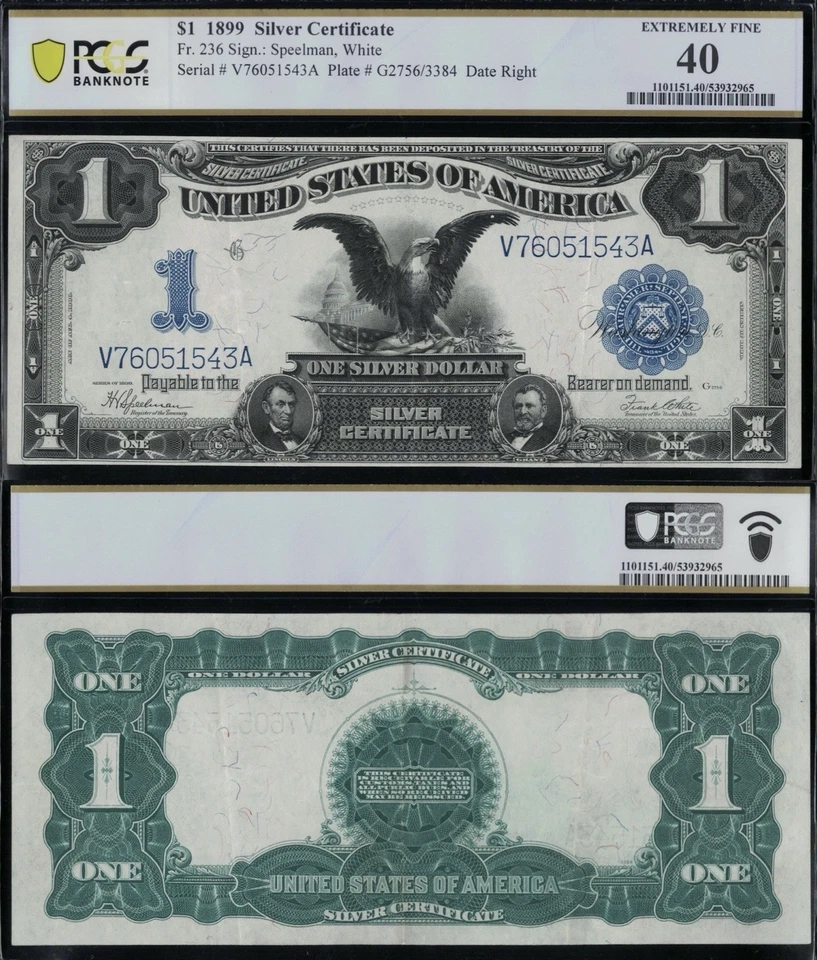 SC 1899 $1 Fr.236 Black Eagle Silver Certificate PCGS 40 XF (543A) - Image 1 of 4