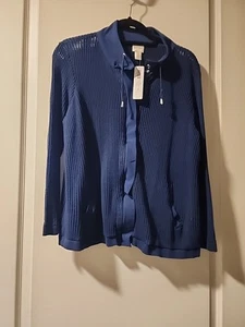 Chicos Women Zenergy Woven Sweater Jacket Tonga Navy Size 2 - Picture 1 of 5