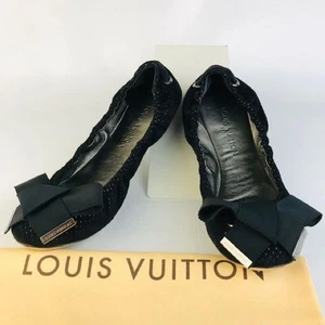 Louis Vuitton Authentic Big Ribbon Leather Ballet Shoes Black 34 US4 21cm Boxed - Picture 1 of 10