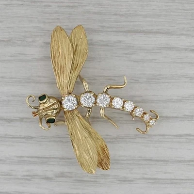 Broche de libélula calcedonia verde diamante de 1,48 quilates oro 18 k prendedor llamativo Foto 1 de 4