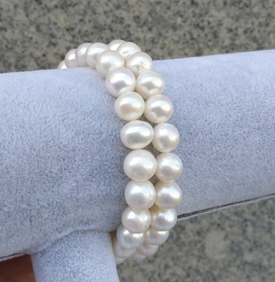 Gorgeous Two Strands 7-8mm South Sea White Pearl Bracelet 7.5-8'' 14k Gold P - Image 1 of 4