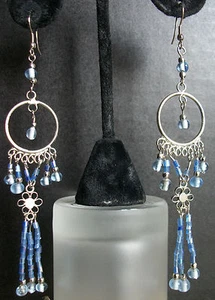 Light Blue Turquoise Teal Dangle Chandelier Earrings Unique Handmade Long Drop - Picture 1 of 2