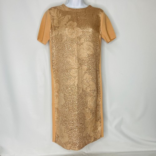 Abito maglione Tory Burch floreale cloque davanti taglia X Small alabastro oro rosa $498