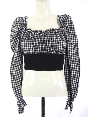 Zara Gingham Cropped Top BardotLong Puff Sleeve Sexy Going Out Size S - Image 1 of 4