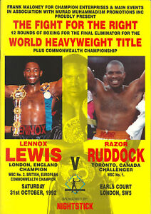 Original Vintage Lennox Lewis vs. Razor Ruddock Boxing Fight Program Scorebook