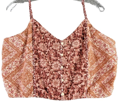 American Eagle L Cropped Tank Top Halter Red Orange Cottage Festival Y2K NWT - Image 1 of 4