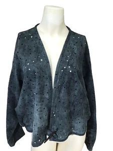 💥 Susan Riedweg Suede Leather Open  Jacket Women’s Charcoal Bone Toggle Closure - Picture 1 of 9