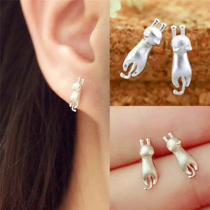 Pretty Delicate Tiny Cats Earrings Chic Silver Plated Kitty Stud Earrings S^qk - Bild 1 von 12