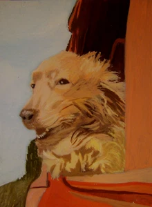 PRINT ACEO Red Dog, Red Truck  2.5" x 3.5" PRINT - Picture 1 of 1