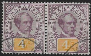 SARAWAK SG11 1888 4c PURPLE & YELLOW USED PAIR - Picture 1 of 1