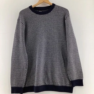 NEXT Mens Jumper Size L Navy Blue White Spotted Long Sleeve Crew Neck Pullover - Picture 1 of 7