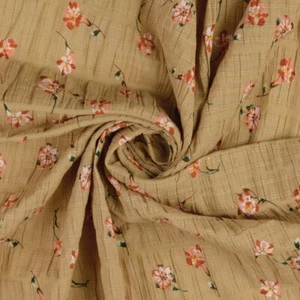 0.5m cotton slub voile, camel, floral, 2086790005 (EUR 16.90/m) - Picture 1 of 2