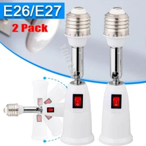 2Pcs E26/E27 Light Bulb Socket Extender 180° Adjustable Base Adapter with Switch - Picture 1 of 9