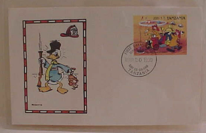 US  DISNEY TANZANIA FDC 1990 DONALD DUCK HUNTING CACHET - Image 1 of 1