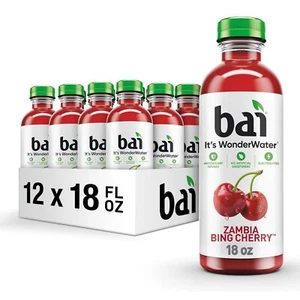 Bai Antioxidant Infused Water Beverage Zambia Bing Cherry 12 Pack 18 FL OZ - Picture 1 of 3
