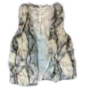 Newbury Kustom Size S Womens Cream & Gray Faux Fur Sleeveless Vest