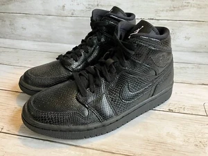Nike Air Jordan 1 Mid Triple Black Snakeskin BQ6472-010 Women's Size 8 Men 6.5 - Picture 1 of 9
