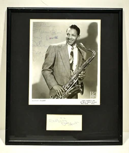 Illinois Jacquet gerahmtes signiertes Foto Jazz Saxophonist Musiker + geschnittene Signatur - Bild 1 von 5