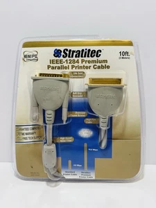 Stratitec Premium IEEE-1284 Parallel Printer Cable 24kt Gold Connectors-10 ft - Picture 1 of 2