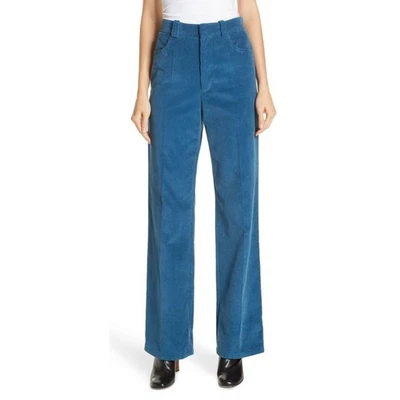 HELMUT LANG Light Blue Corduroy Wide Leg High Rise Pant Silk Women's Size 6 - Image 1 of 4