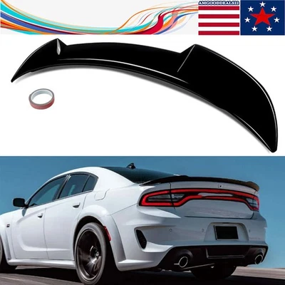 Fits 2015-2023 Dodge Charger Hellcat Style Glossy Black Rear Trunk Spoiler Wing - Imagem 1 de 4