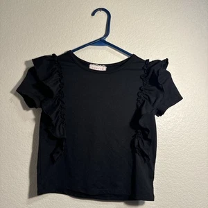 btween girls Size 7 Top Black Ruffle Flounce Girly Cute Adorable Sweet Shirt - Picture 1 of 7
