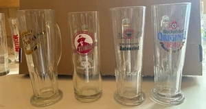 Set of 4 Different German Bier Glasses w/ Brauerei Brewery Decals - Picture 1 of 4