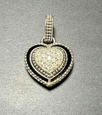 JUDITH RIPKA 925 STERLING SILVER & DIAMONIQUE W/BLACK ONYX HEART PENDANT, SIGNED - Image 1 of 4