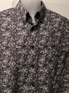Camisa Cinch Manga Larga Abotonada Púrpura Gris Blanco Estilo Occidental Paisley Usada en Excelente Condición - Imagen 1 de 8