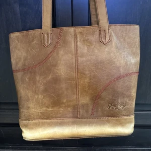 Rawlings Tan Baseball Stitch Leather Tote Bag Large 14x19x6 Brown Red Linin READ - Picture 1 of 24