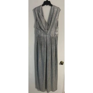 Talbot Runhof gown women size 14 metallic silver evening formal timeless elegant - Picture 1 of 6