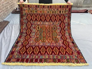 4'9 x 5'6 ft Vintage Afghan Mishwani Kilim Rug, Handwoven Wool Oriental Carpet - Picture 1 of 12