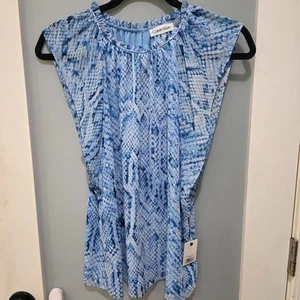 Calvin Klein Blue Snakeskin Print Sleeveless Top Business Casual XS NWT - Picture 1 of 5