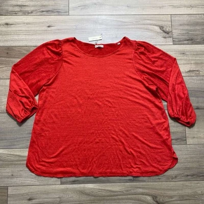 Top texturizado manga globo 3/4 Max Studio London para mujer talla 3X rojo lava Foto 1 de 4