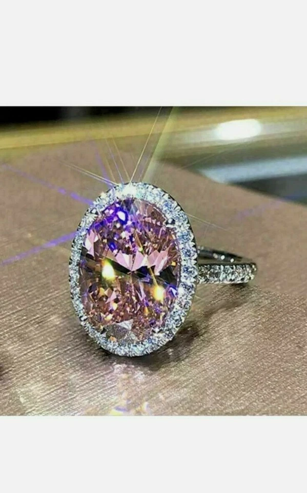 Anillo de compromiso de morganita natural y diamantes de 6,00 quilates para mujer de oro blanco de 14 quilates talla 6 Foto 1 de 4