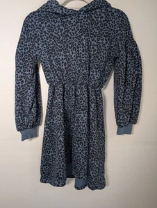 Nordstrom Girls Size L Blue Leopard Print Long Sleeve Hooded Dress Artsy - Picture 1 of 6