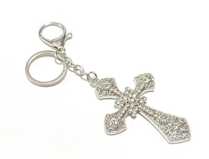 Verzierter Silber Kreuz Schlüsselanhänger Strass christlicher Anhänger religiös Geschenk für Frauen - Bild 1 von 4